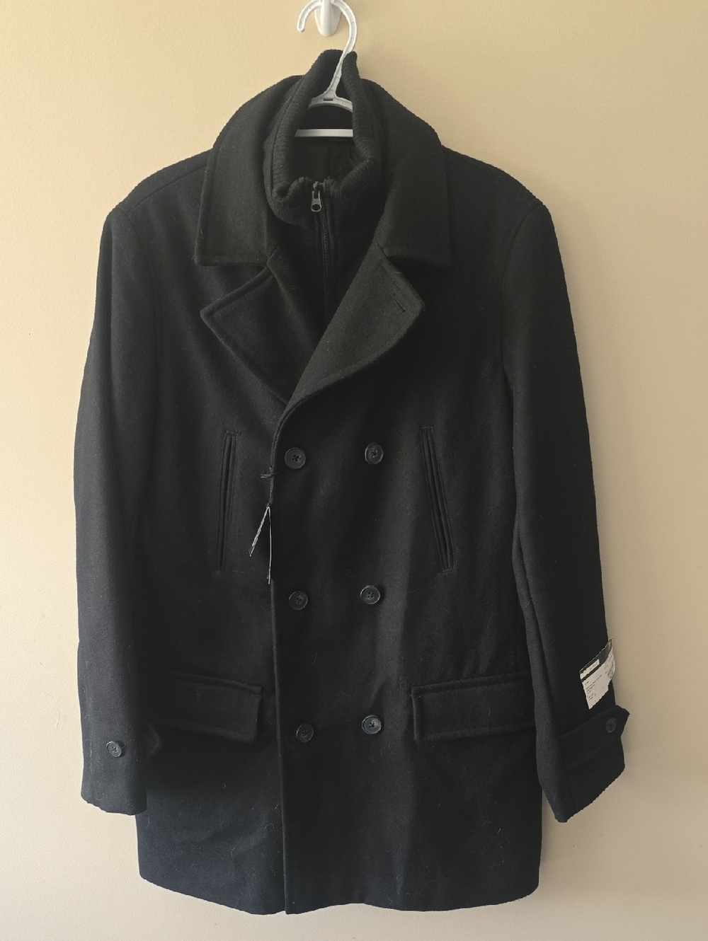 NWT J. Ferrar Wool Blend Double Button Classic Peacoat Black